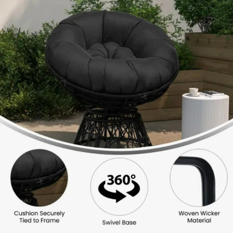 Bungalow Rose Swivel Patio Papasan Chair with Black Cushion Wayfair